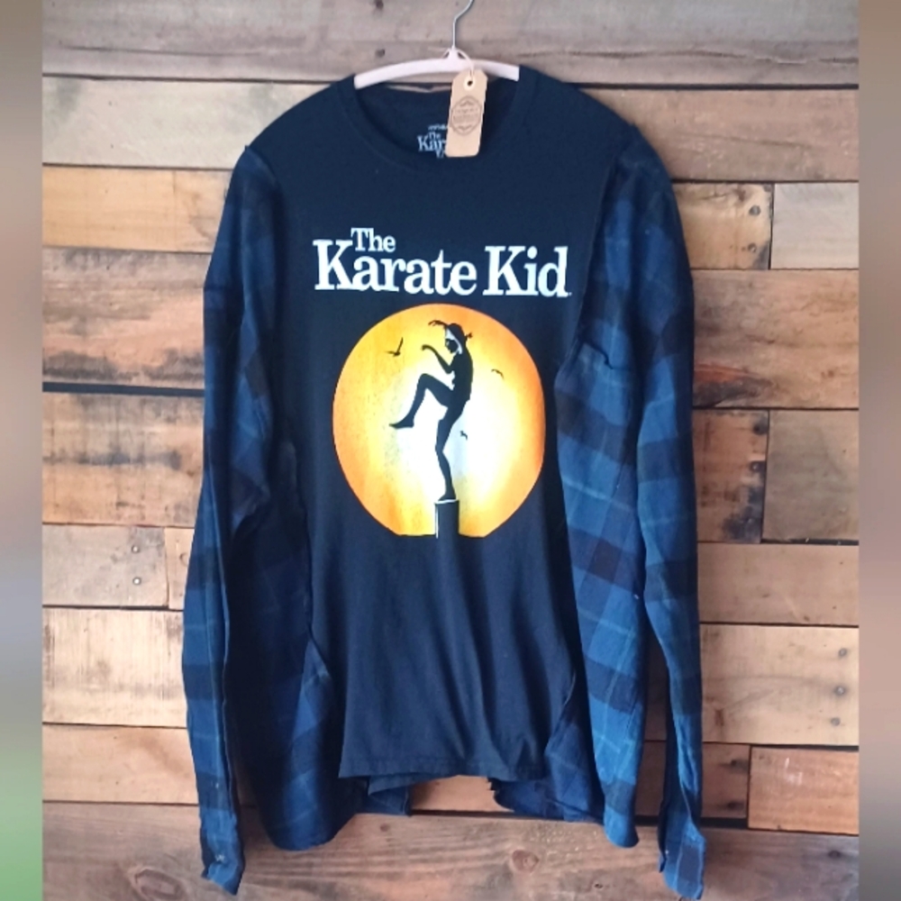 Upcycled Karate Kid Blue Plaid Shirt
